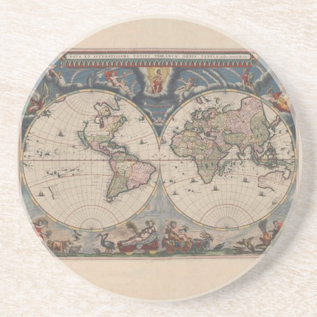 Porta-copos Mapa Mundial Antiquado: Arte Cartográfica Históric (Frente)