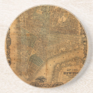 Porta-copos Mapa velho da Nova Iorque em 1852