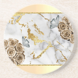 Porta-copos Marble Dourado Rosa Borboleta
