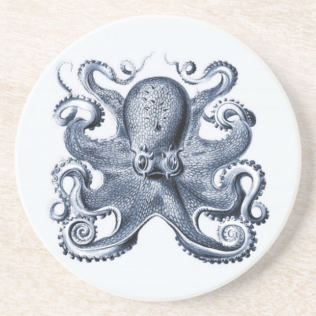 Porta-copos Marinho Blue Octopus ilustrado por Ernst Haeckel (Frente)