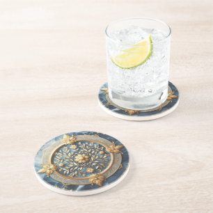 Porta-copos Mármore Azul E Trilha Dourada