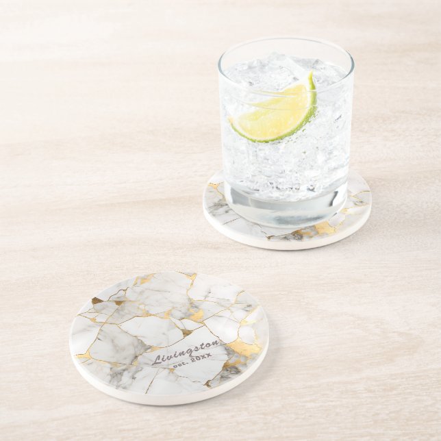 Porta-copos Mármore Dourado Preto Estabelecido Personalizado (Lateral)