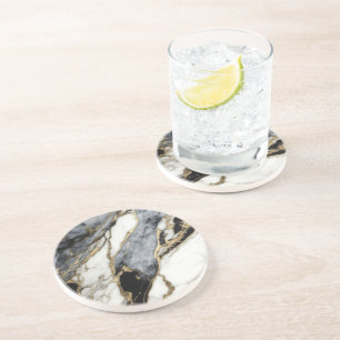 Porta-copos Mármore Preto Cinza Branco Dourado Redemoinho Abst