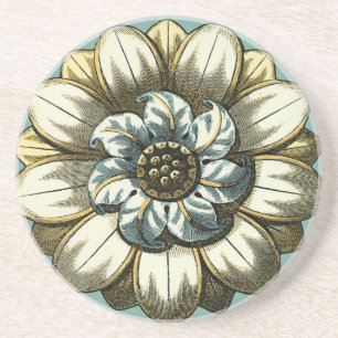 Porta-copos Medalha Floral Ornamentado sobre fundo azul claro
