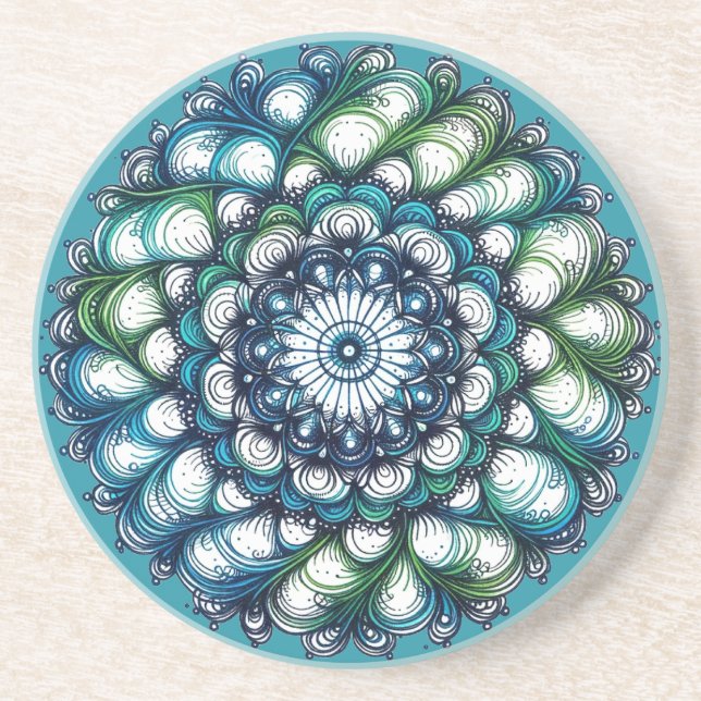 Porta-copos Medalhão Verde Azul - Abstrato (Frente)