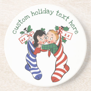 Porta-copos Meias de Natal Antigas com Crianças Fofas
