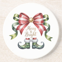 Porta-copos Merry & Bright Christmas Bow & Elf Shoes Coaster