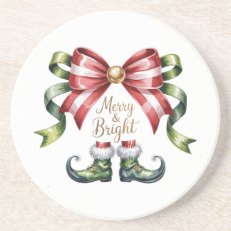 Porta-copos Merry & Bright Christmas Bow & Elf Shoes Coaster