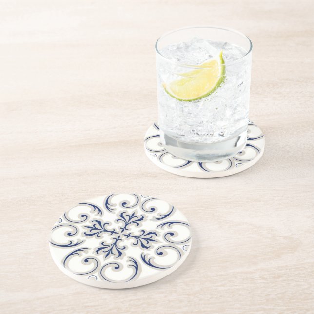 Porta-copos Minimalist Portuguese  Blue and White Classic Patt (Lateral)