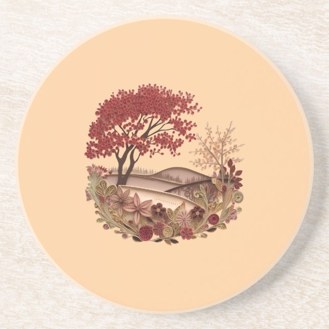 Porta-copos Minimalist quilling design Countryside in Autumn (Frente)