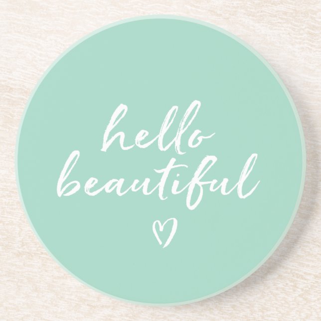 Porta-copos Mint White Hello Beautiful Inspirational Heart (Frente)