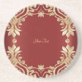 Porta-copos Modern Gold Red Floral Sandstone Coaster