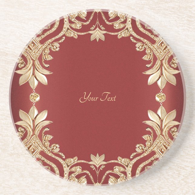 Porta-copos Modern Gold Red Floral Sandstone Coaster (Frente)