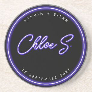 Porta-copos Modern Neon Purple Script Name Weding Favor