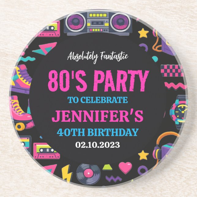 Porta-copos Modern Retro Neon 80’s Birthday Party for Adults (Frente)