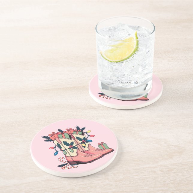 Porta-copos Moderna Cowgirl Rosa Boot Western Natal (Lateral)