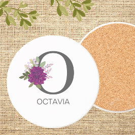 Porta-copos Mogno Dália Floral Alfabeto Letra Monograma  