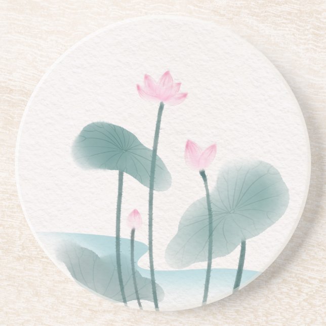 Porta-copos Mola de Aquarela Lotus Floral (Frente)