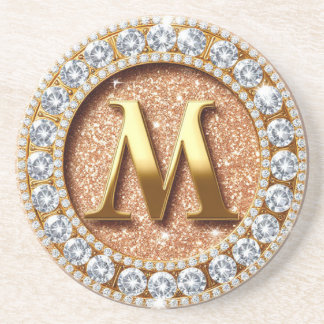 Porta-copos Monogram Letter M on Rose Gold Glitter Background