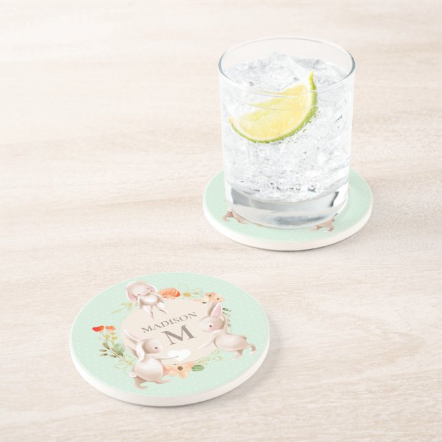 Porta-copos Monograma Coelho Coelho Floral Girassol Personaliz (Lateral)