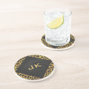 Porta-copos Monograma com Leopardo Castanho e Amarelo