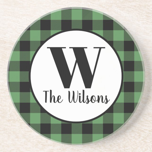 Porta-copos Monograma da Xadrez Negra Clássica de Buffalo Negr (Frente)