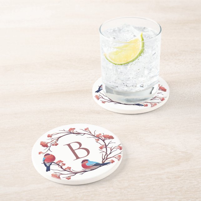 Porta-copos Monograma de Aves e Berries Wreath (Lateral)