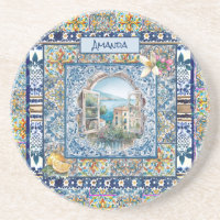 monograma de azulejos florais azuis-italianos de v