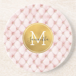 Porta-copos Monograma de Confetes de Aquarela Rosa Menina Ouro