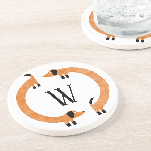 Porta-copos Monograma de Enchimento de Enchimento Engraçado (Fun personalized initial monogram dachshund wiener dog coaster)