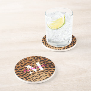 Porta-copos Monograma de impressão de animais leopardo