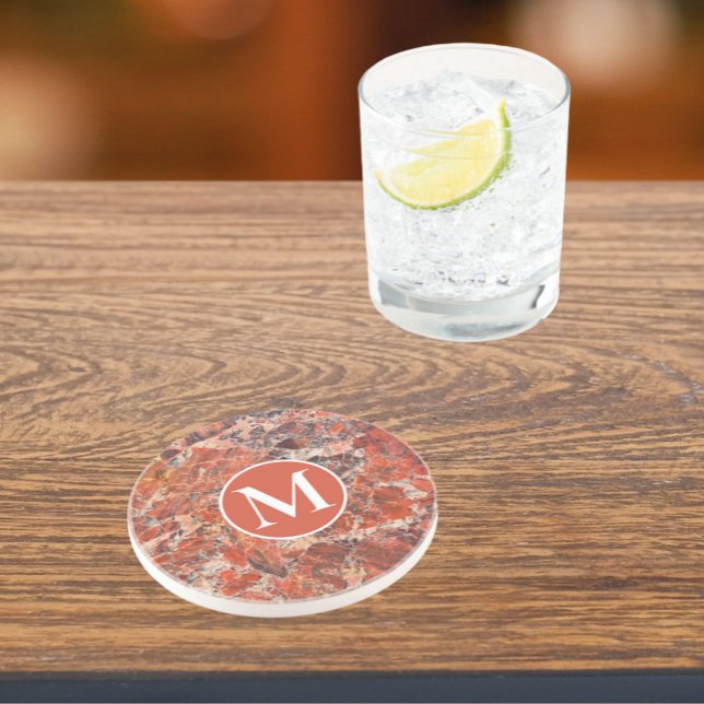 Porta-copos Monograma de Padrão de Pedra do Jasper Laranja (In Situ)