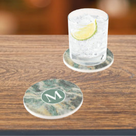 Porta-copos Monograma de Padrão Mineral Marinho Verde