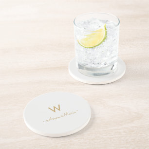 Porta-copos Monograma de Script Dourado de Cinza Moderna