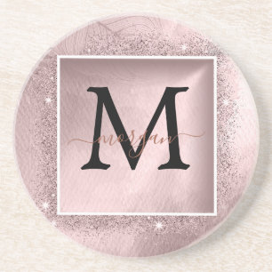 Porta-copos Monograma de Script Glitter Dourado rosa