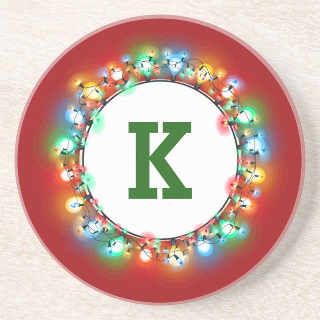 Porta-copos Monograma do solteiro Inicial em Luzes de Férias (Frente)