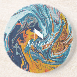 Porta-copos Monograma Dourado Azul Elegante