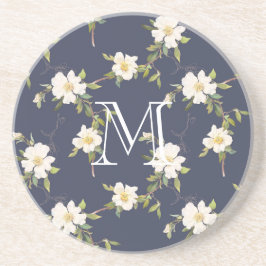 Porta-copos Monograma Floral Branco marinho Azul