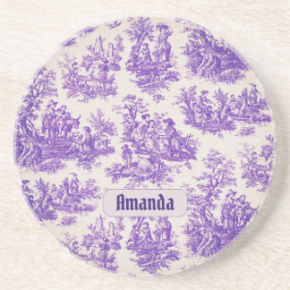 Porta-copos Monograma floral roxo de jouy
