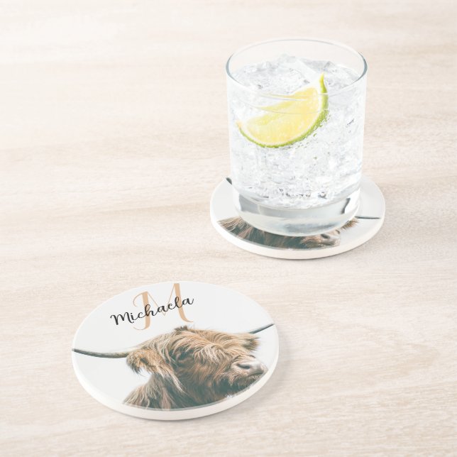 Porta-copos Monograma inicial do retrato das vacas altas (Lateral)