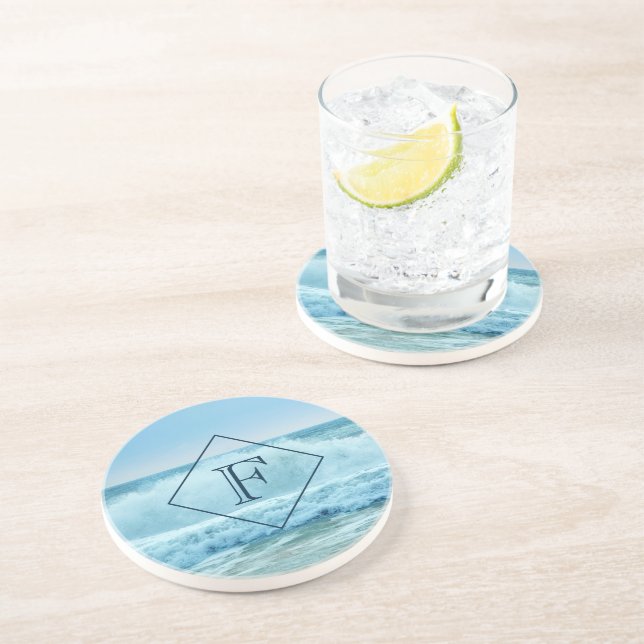 Porta-copos Monograma Onda Oceânica Caindo em Curso (Lateral)