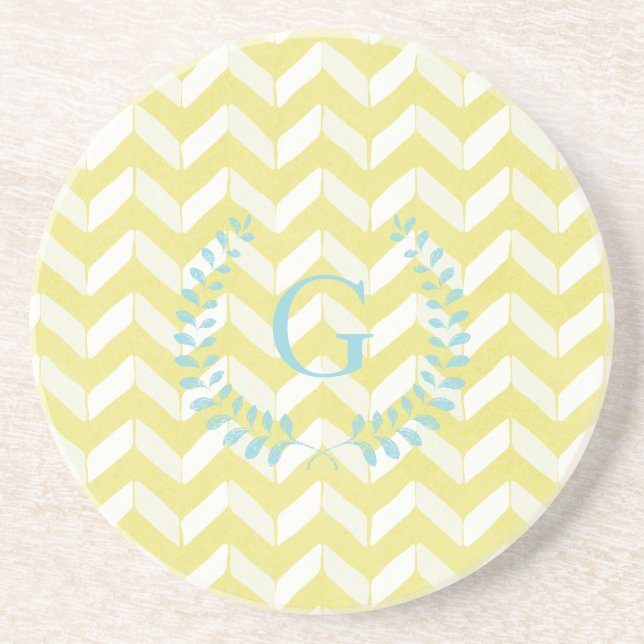 Porta-copos Monograma Personalizado Chevron Amarelo Chic Paste (Frente)