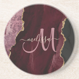 Porta-copos Monograma Personalizado de Script Agate Dourado do