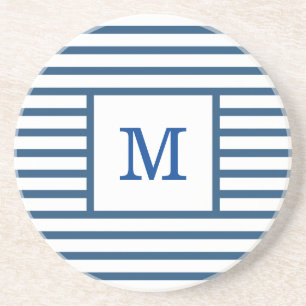 Porta-copos Monograma Personalizado de Stripes Azul Escuro e B