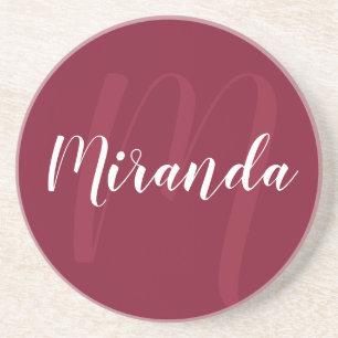 Porta-copos Monograma Personalizado Moderno e Nome Vermelho Bo