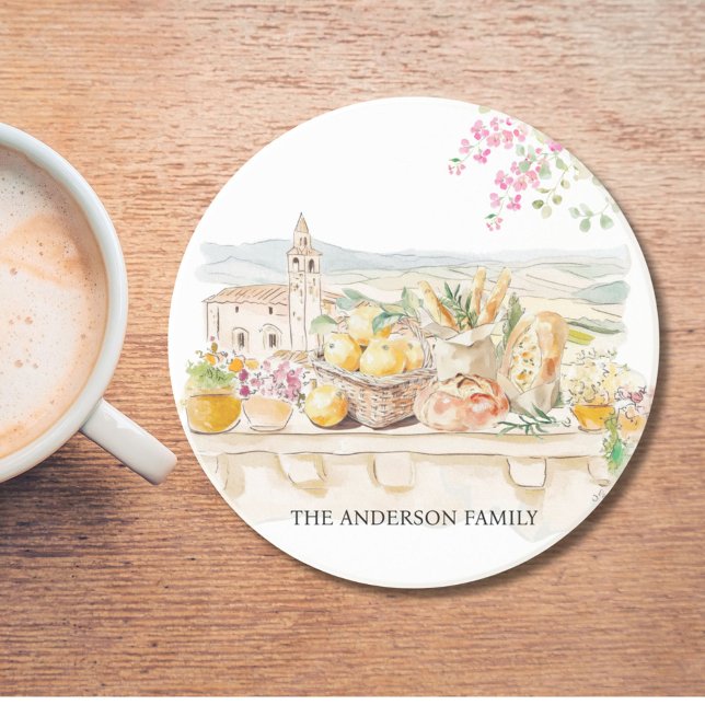 Porta-copos Monogrammed Watercolor Tuscany Mediterranean Italy (In situ)