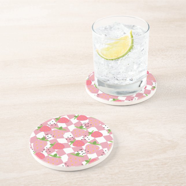 Porta-copos Morangos legal, de cozinha rosa, com Designs (Lateral)