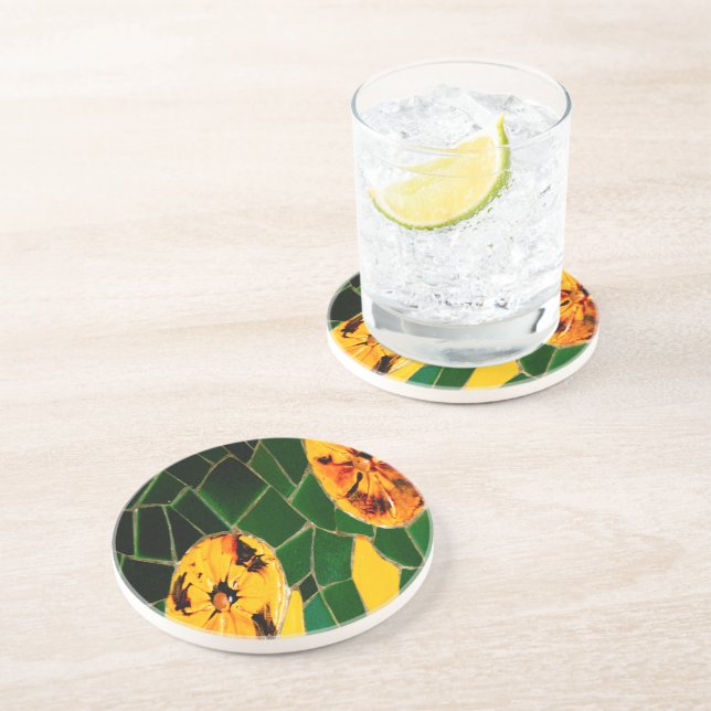 Porta-copos Mosaico Amarelo e Flor Verde (Lateral)