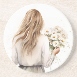 Porta-copos Mulher com Buquê de margarida