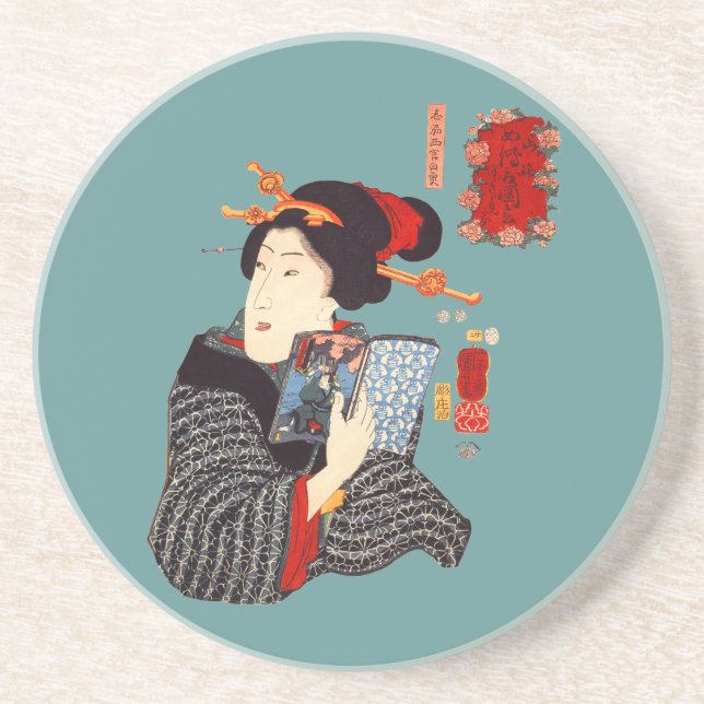 Porta-copos Mulher japonesa 2 de leitura (Frente)